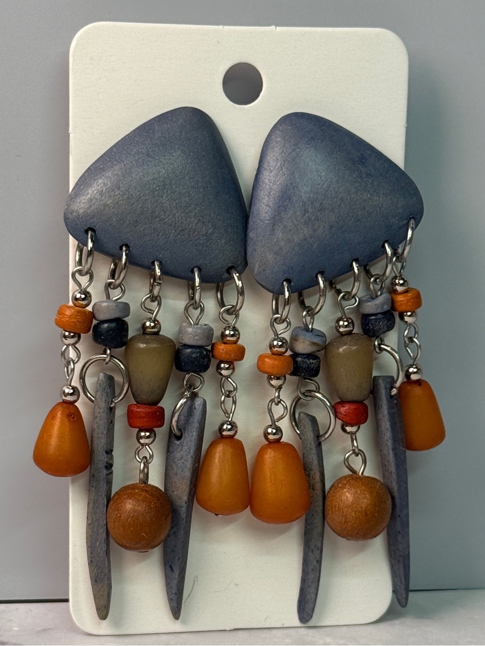 🚨3 for $15🚨 Vintage Boho Wood and Stone Bead Chandelier Dangle Earrings